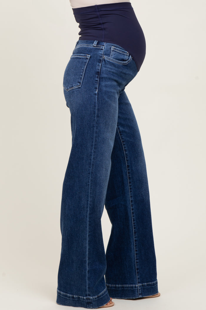 Navy Trouser Hem Wide Leg Maternity Jeans