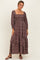 Brown Floral Asymmetrical Ruffle Hem Maxi Dress