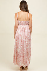 Pink Floral Sleeveless Maternity Maxi Dress