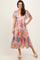 Peach Leaf Print Smocked Mesh Overlay Dress