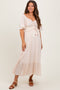 Taupe Smocked Cinched Front Maternity Maxi Dress