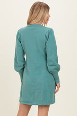 Light Olive Knit Bubble Sleeve Mini Dress