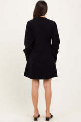 Black Knit Bubble Sleeve Mini Dress