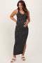 Black Ivory Striped Side Slit Maternity Maxi Dress