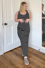 Black Ivory Striped Side Slit Maternity Maxi Dress