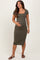 Olive Ribbed Short Sleeve Side Slit Maternity Midi Dress