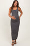 Black Striped Button Front Sleeveless Maternity Maxi Dress