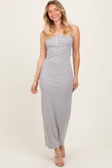 Ivory Striped Button Front Sleeveless Maxi Dress