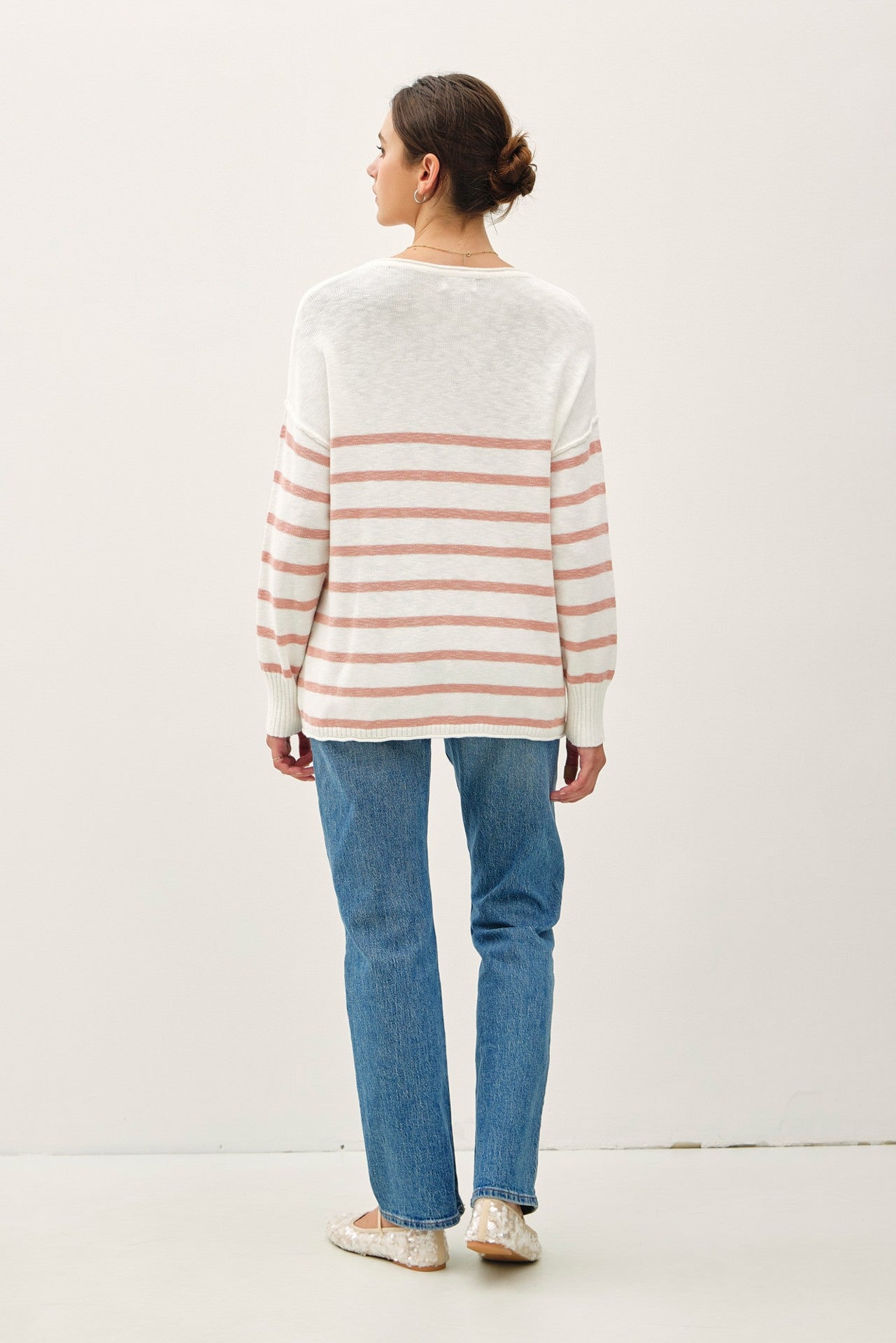 Peach Striped Cuff Sweater