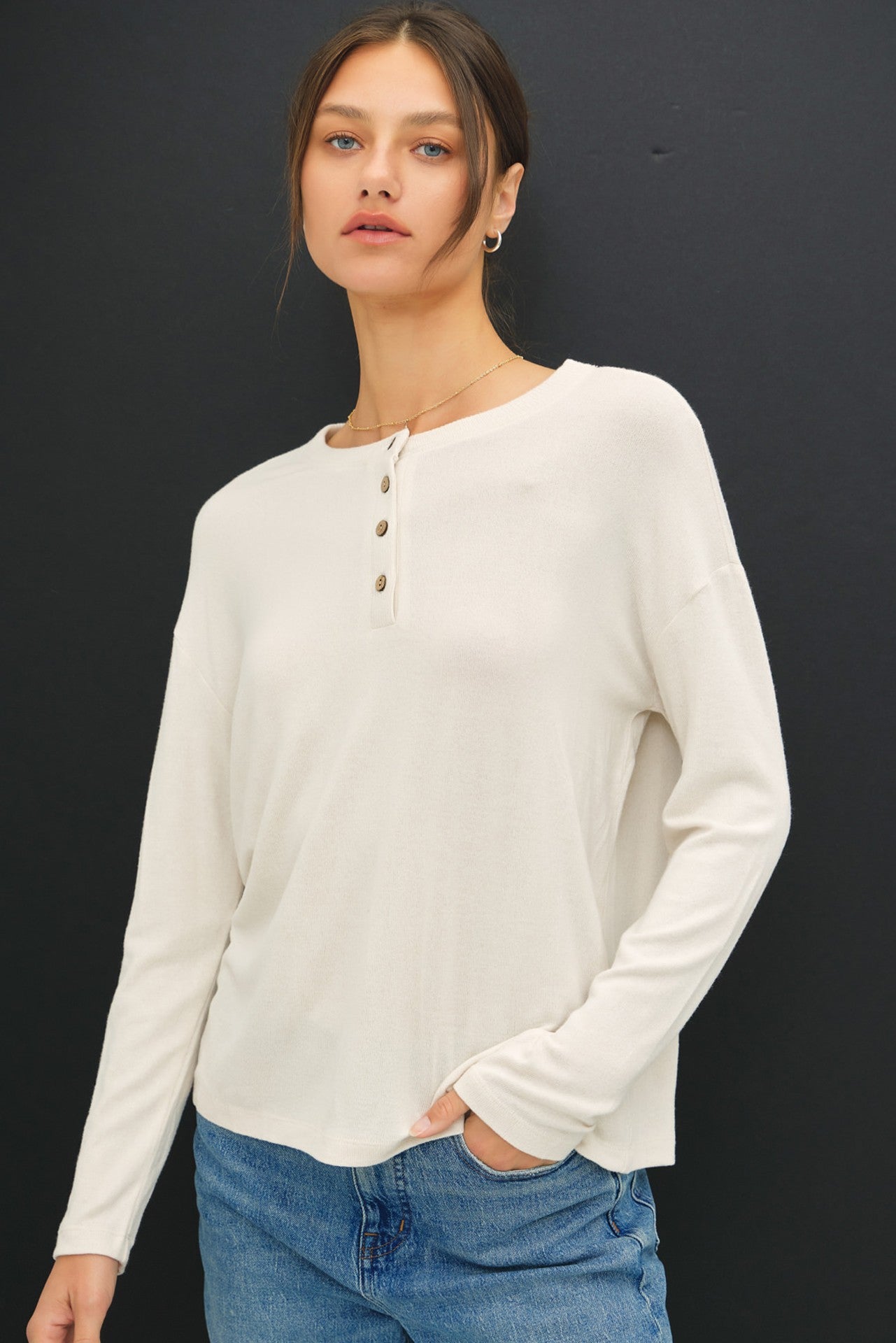 Cream Brushed Knit Henley Maternity Top