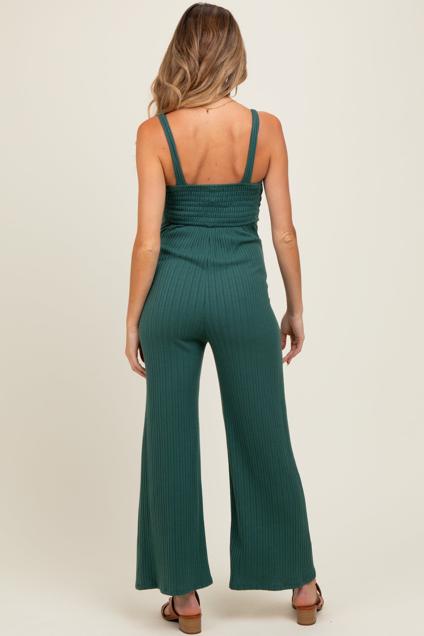 Forest Green Ribbed Cinched Front Maternity Jumpsuit