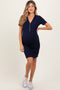 Navy Ribbed Short Sleeve Henley Maternity Dress