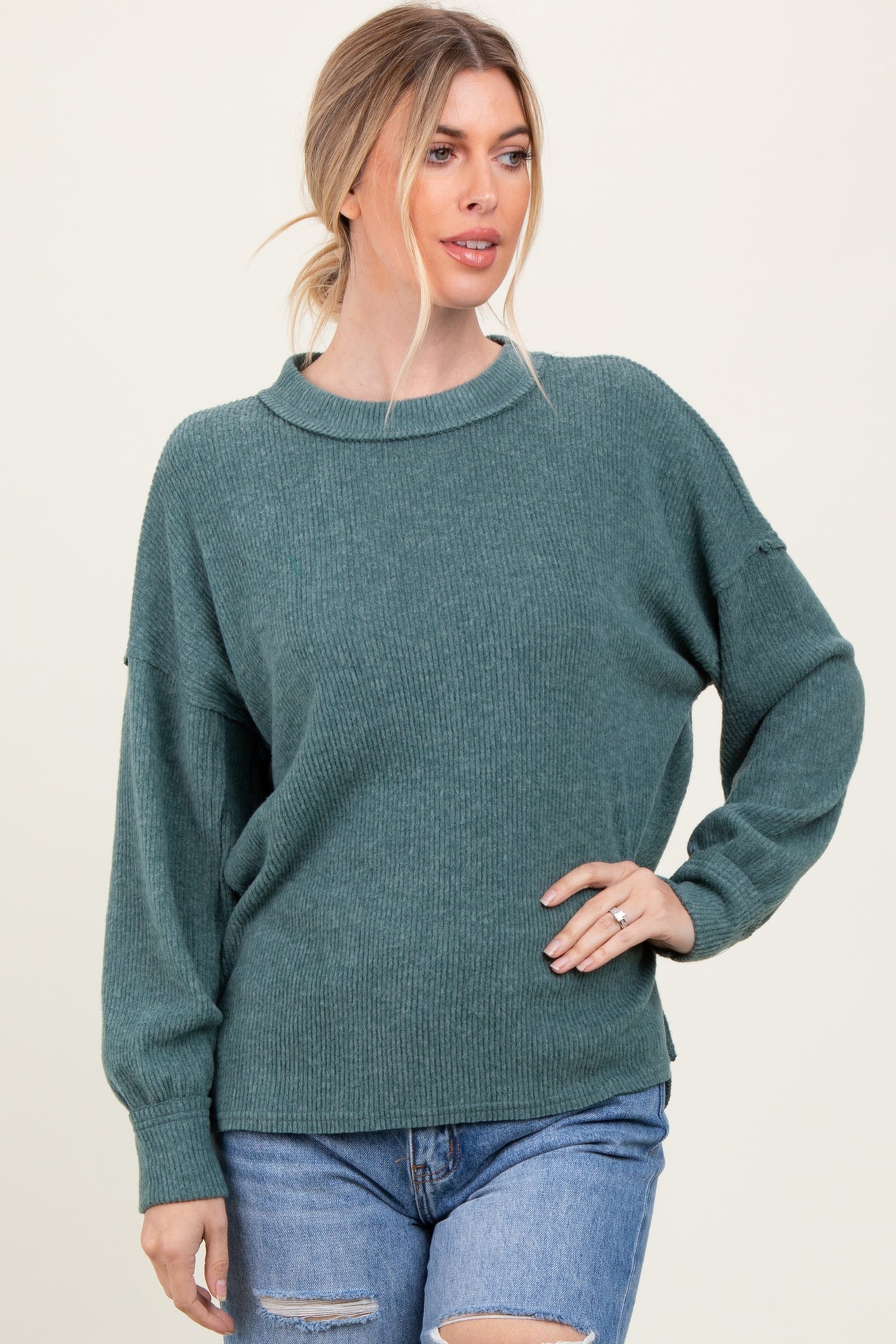 Light Olive Brushed Ribbed Knit Maternity Pullover