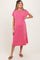 Pink Ribbed Short Sleeve Front Pocket Maternity Midi Dress