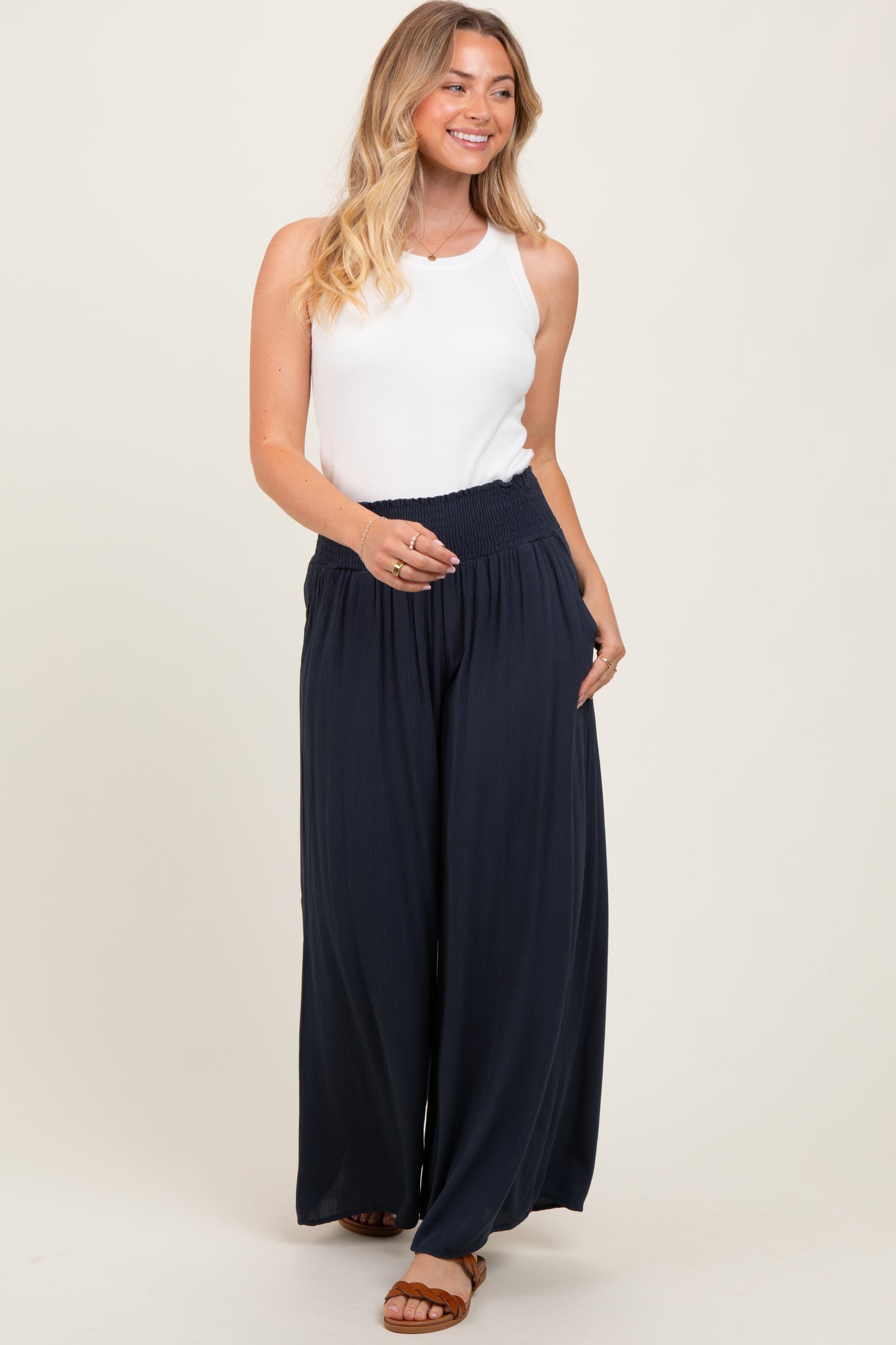 Charcoal Wide Smock Waist Pants