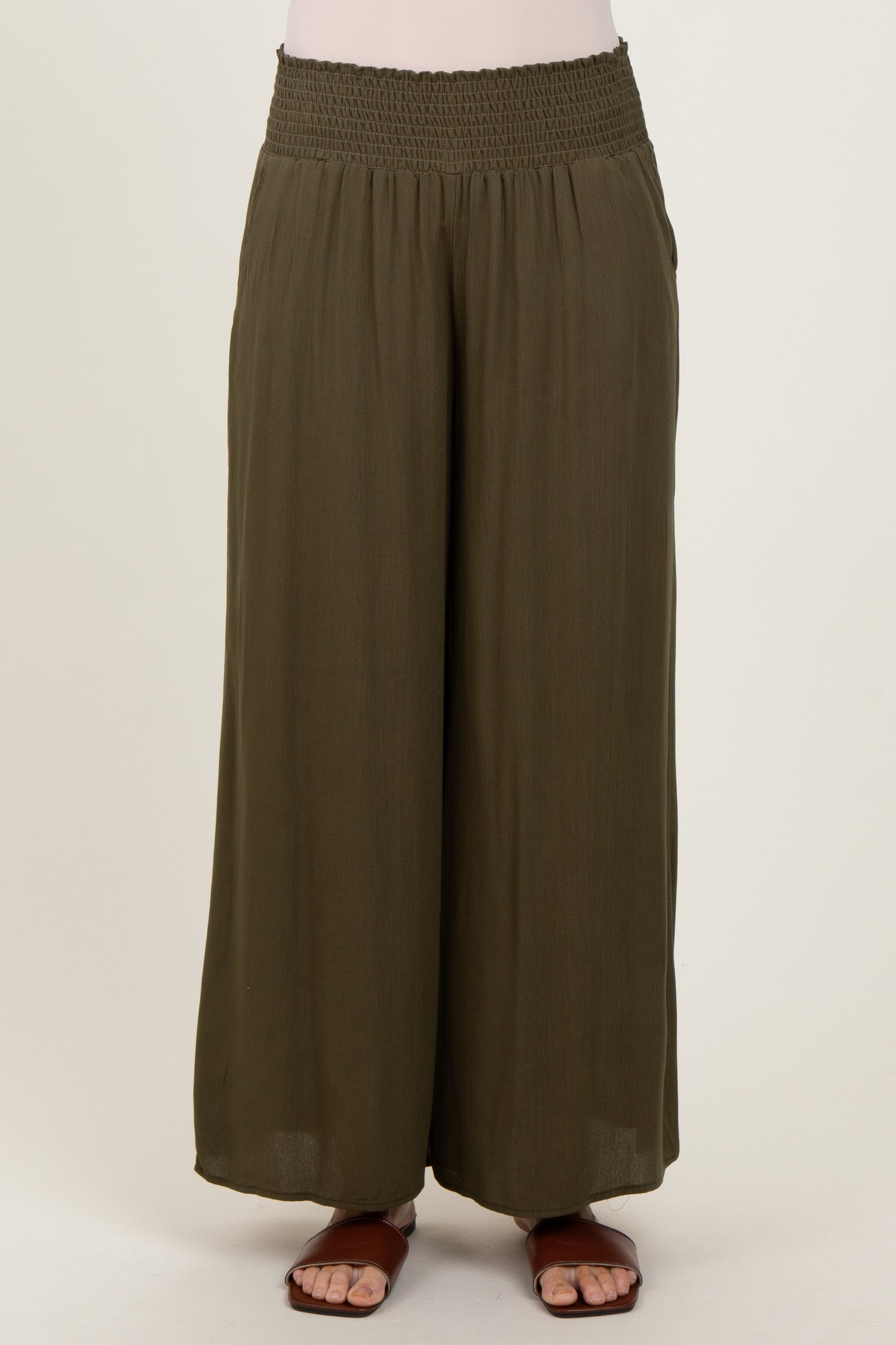 Olive Wide Smock Waist Pants