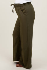 Olive Ruffled Drawstring Waist Wide Leg Maternity Pants