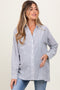 Navy Striped Double Pocket Maternity Button Down Top