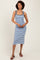 Light Blue Striped Knit Square Neck Midi Dress