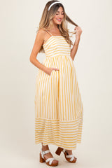 Yellow Striped Sleeveless Maternity Maxi Dress