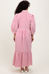 Red Striped Collar Maxi Dress