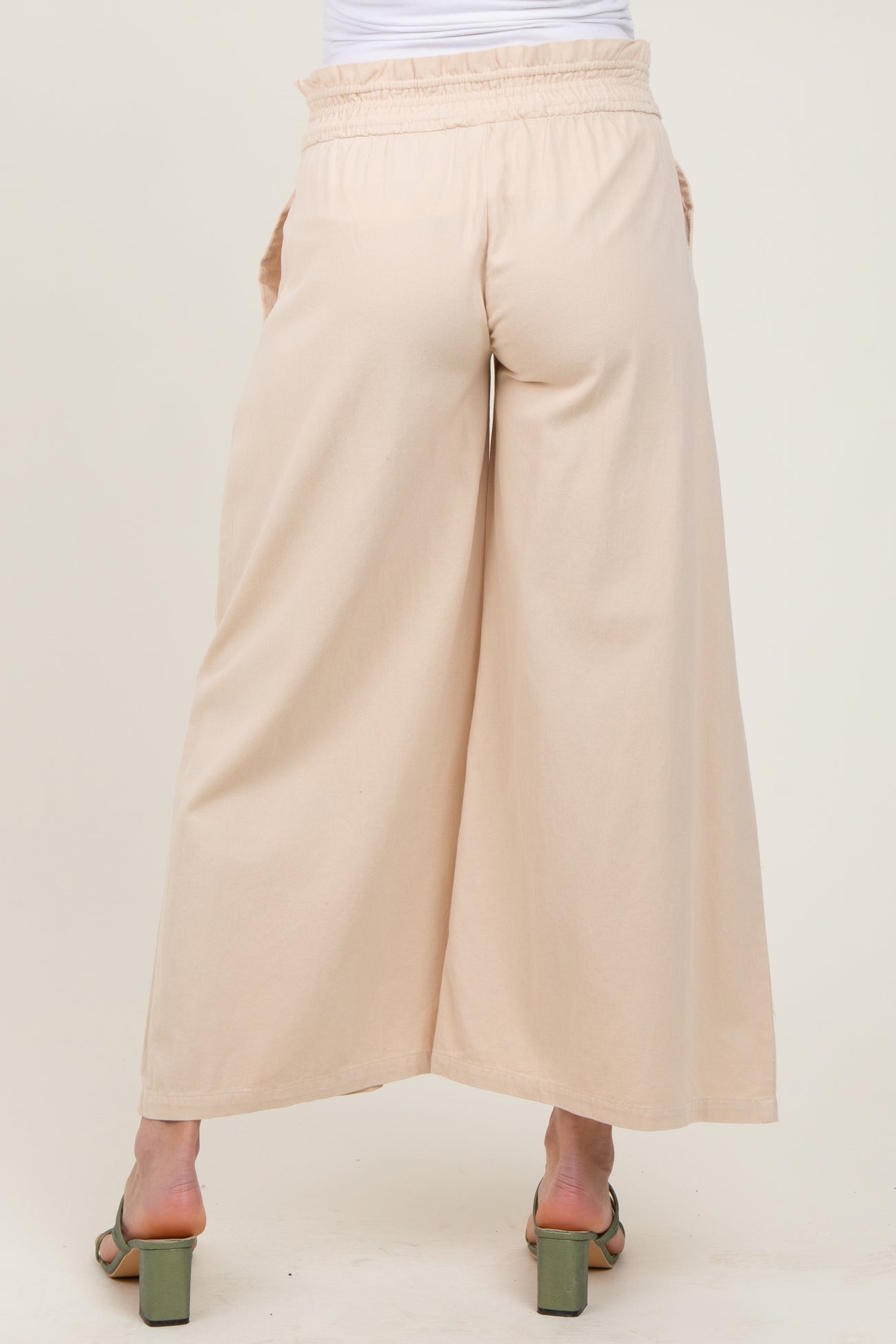Cream Flowy Cropped Maternity Pant