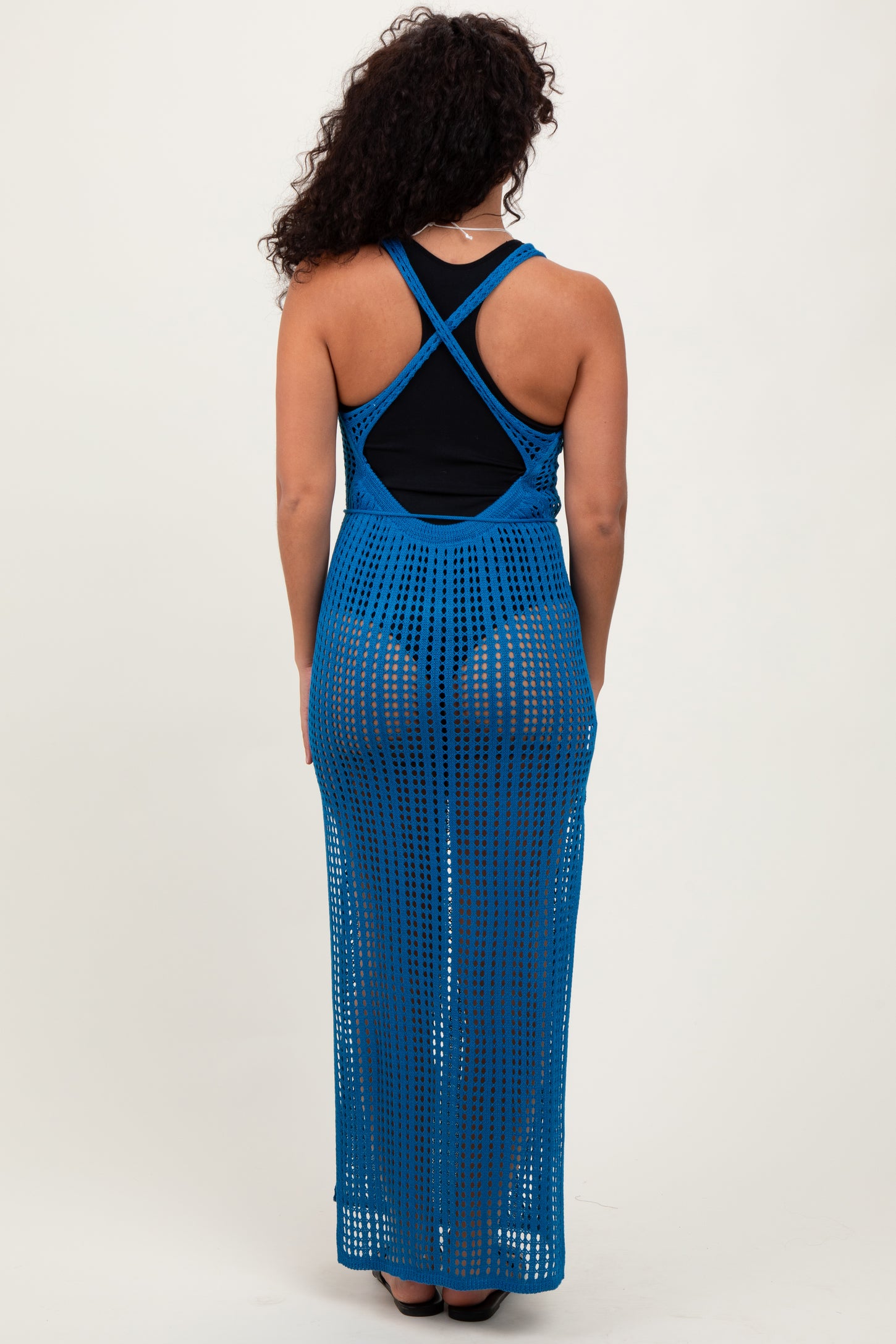 Blue Crochet V-Neck Side Slit Cover Up