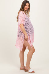 Pink Crochet Knit Maternity Swim Cover Up