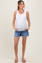 Blue High Rise Distressed Hem A Line Denim Maternity Shorts