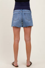 Blue High Rise Waist Clean Cut Maternity Denim Shorts