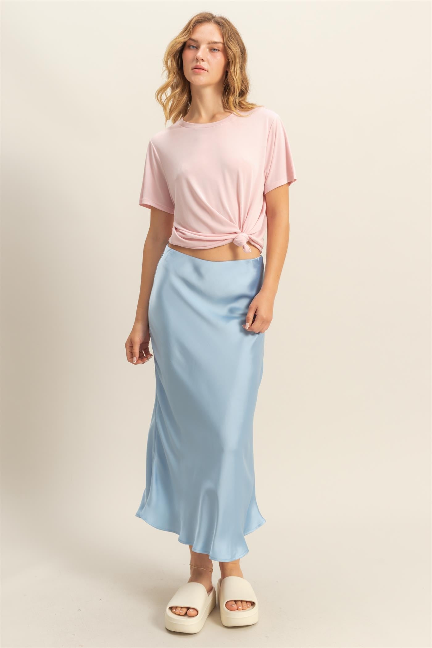 Light Pink Basic Round Neck Short Sleeve Maternity T-Shirt