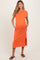 Orange Casual Sleeveless Pocketed Maternity Midi Dress