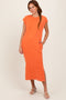 Orange Casual Sleeveless Pocketed Midi Dress
