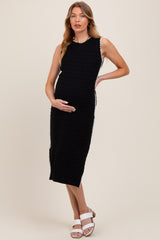 Black Pointelle Contrast Trim Sweater Maternity Midi Dress