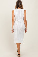 White Pointelle Contrast Trim Sweater Midi Dress