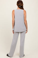Heather Grey Rib Knit Tank and Pant Set
