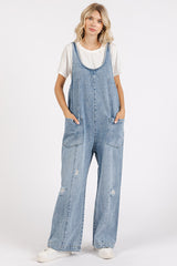 Blue Relaxed Fit Denim Maternity Jumpsuit