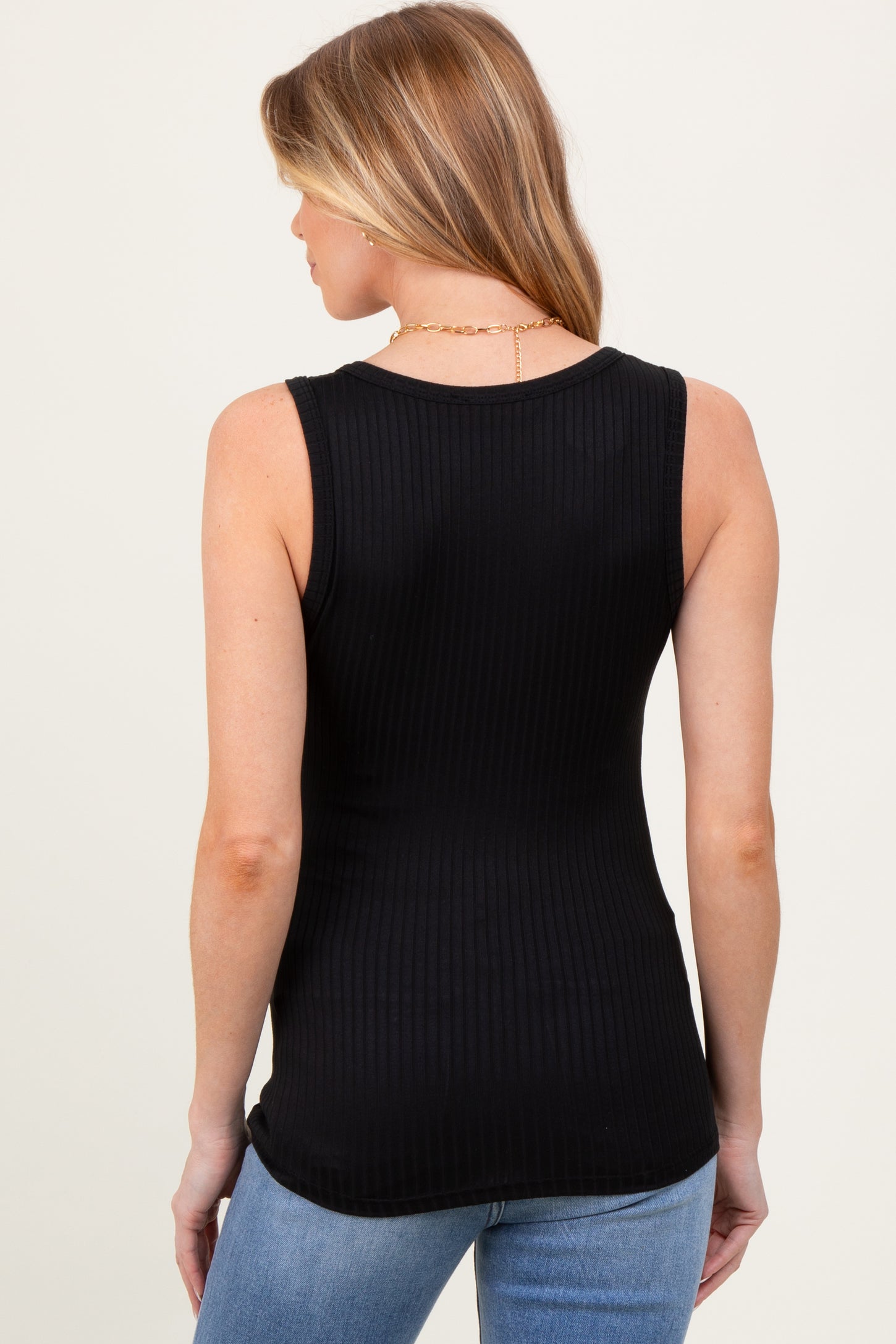 Black Solid Ribbed V-Neck Maternity Tank Top