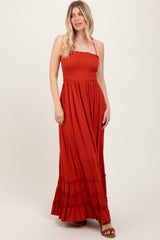 Rust Smocked Woven Maxi Dress
