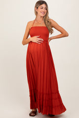 Rust Smocked Woven Maternity Maxi Dress