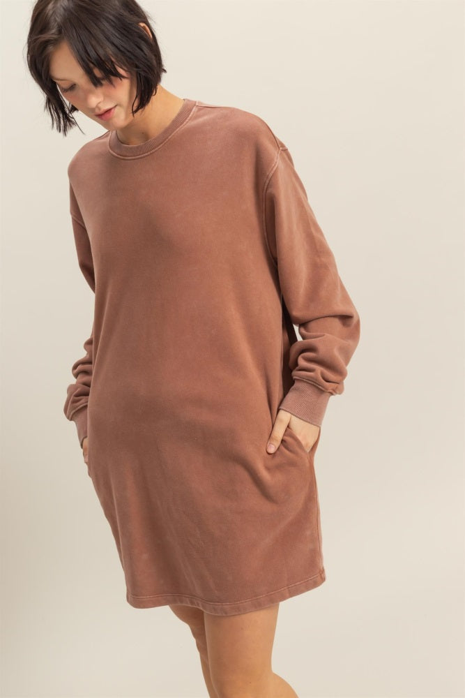 Camel Long Sleeve Oversized Sweatshirt Mini Dress