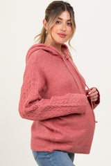 Coral Knit Braided Sleeve Maternity Hoodie