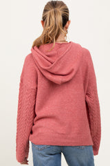 Coral Knit Braided Sleeve Maternity Hoodie
