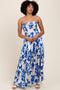Blue Strapless Back Tie Maxi Dress