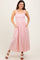 Light Pink Smocked Embroidered Bust Textured Midi Dress