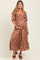 Rust Floral Smocked Puff Sleeve Maternity Maxi Dress