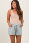 Mint Green Chambray Drawstring Front Pocket Maternity Shorts