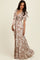 Taupe Tropical Print Smocked Front Tie Maxi Dress