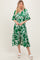Green Abstract Floral V-Neck Tiered Midi Dress