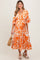 Orange Abstract Floral V-Neck Tiered Maternity Midi Dress